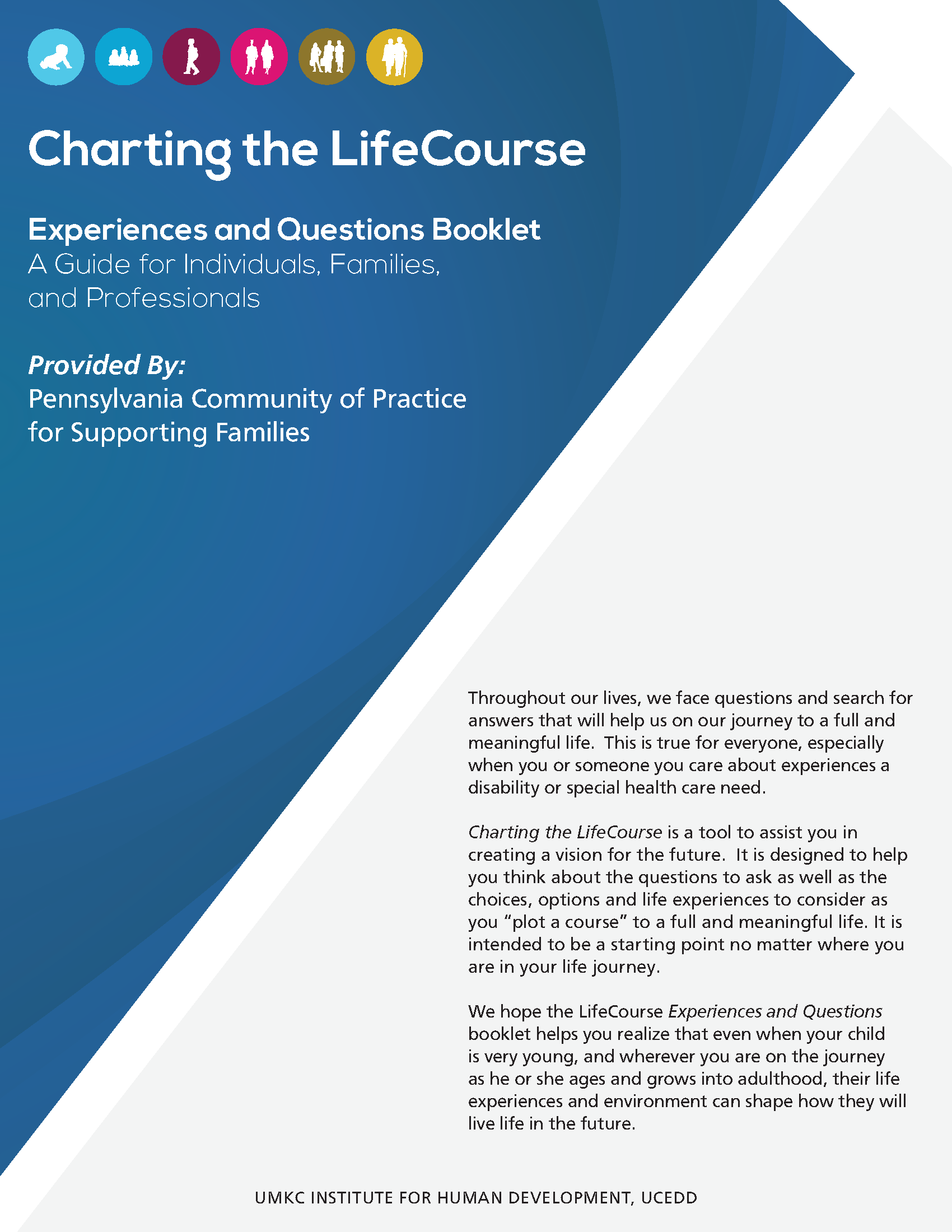 Graphic: Screenshot of Charting the LifeCourse: Experiences & Questions Booklet customized by Pennsylvania team