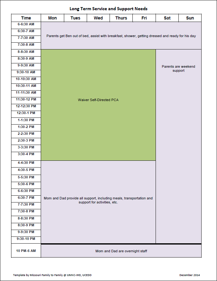 Graphic: Ben's Schedule Before Integrated Supports