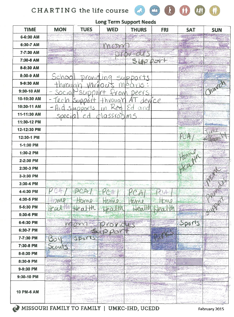 Photo: Peyton's Integrated Supports Schedule filled out by his mom