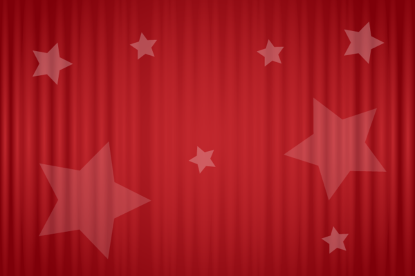 Graphic: red curtain, closed, with stars scattered across