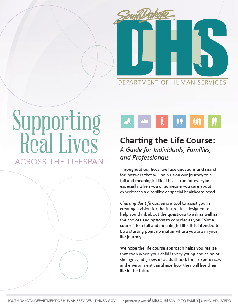 Graphic: Screenshot of cover of SD Charting the LifeCourse: Experiences & Questions Booklet customized by South Dakota DHSS